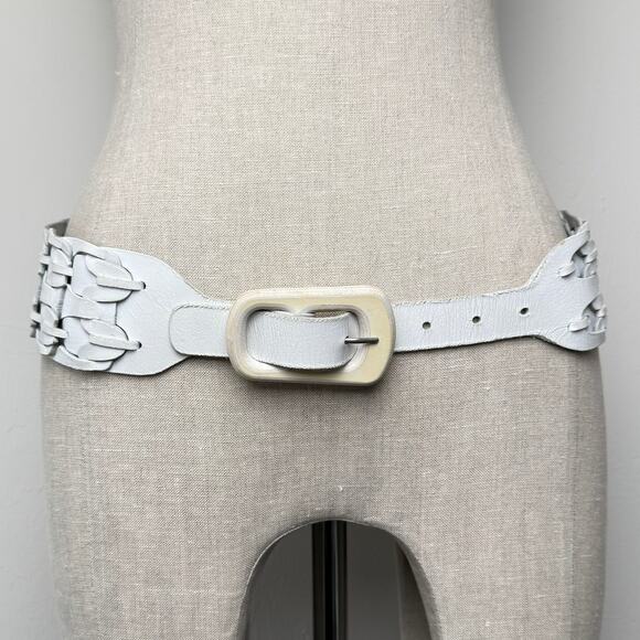 Nicole Farhi Woven Leather Belt White Wood Buckle Boho Made in Italy Size S main image 15